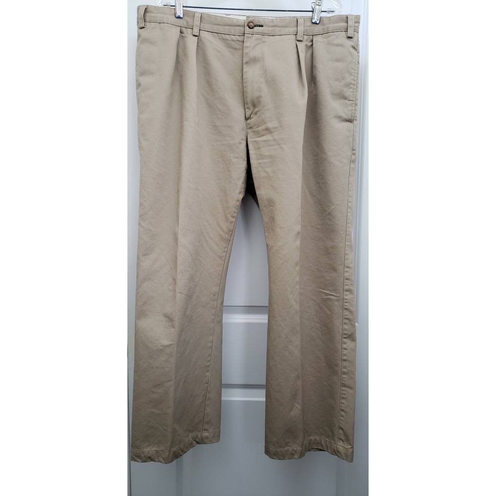 Orvis Mens Dress Pants Kight‎ Khaki Zip Fly Pockets No Cuff Pleated Cotton 40